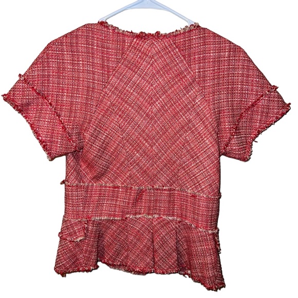 BCBGMAXAZRIA Short Sleeve Tweed Blazer Button Shirt - Picture 2 of 5